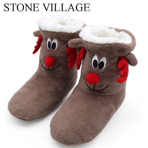 STONE VILLAGE Drop Shipping Cheap Soft Bottom Animal Print Home Christmas Gift Plush Women Slipper Shoes Indoor Home Slippers