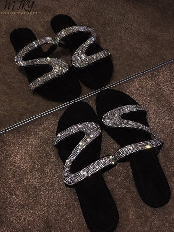 2019 Women Slippers Flip Flops Summer Women Crystal Diamond Bling Beach Slides Sandals Casual Shoes Slip On Slipper