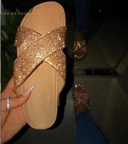 2019 Women Slippers Flip Flops Summer Women Crystal Diamond Bling Beach Slides Sandals Casual Shoes Slip On Slipper