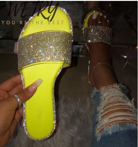 2019 Women Slippers Flip Flops Summer Women Crystal Diamond Bling Beach Slides Sandals Casual Shoes Slip On Slipper