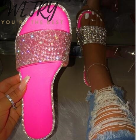 2019 Women Slippers Flip Flops Summer Women Crystal Diamond Bling Beach Slides Sandals Casual Shoes Slip On Slipper