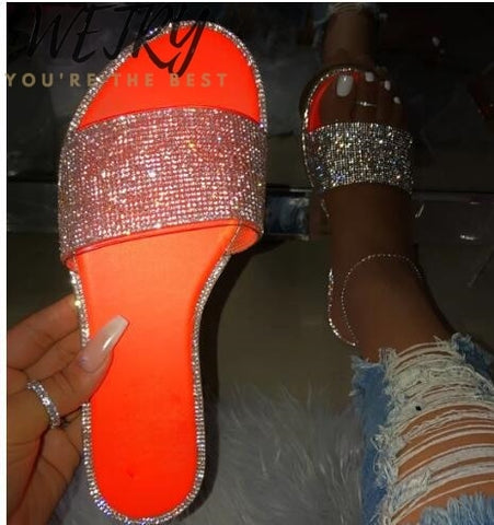 2019 Women Slippers Flip Flops Summer Women Crystal Diamond Bling Beach Slides Sandals Casual Shoes Slip On Slipper