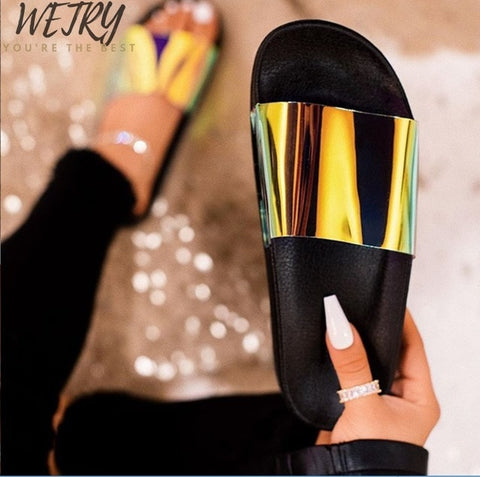 2019 Women Slippers Flip Flops Summer Women Crystal Diamond Bling Beach Slides Sandals Casual Shoes Slip On Slipper