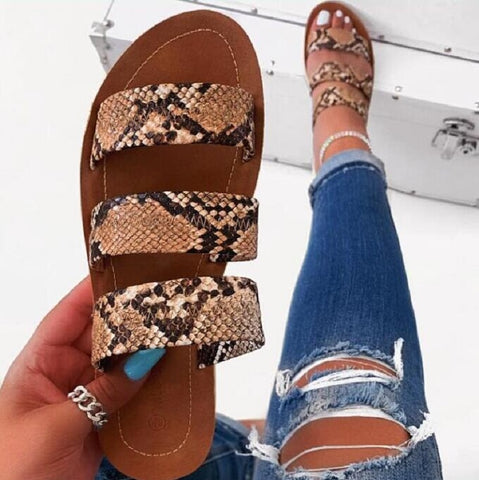 2019 women fashion wild beach shoes Snake totem three-layer non-slip outdoor slippers sandals flat bottom ladies slippers BK033