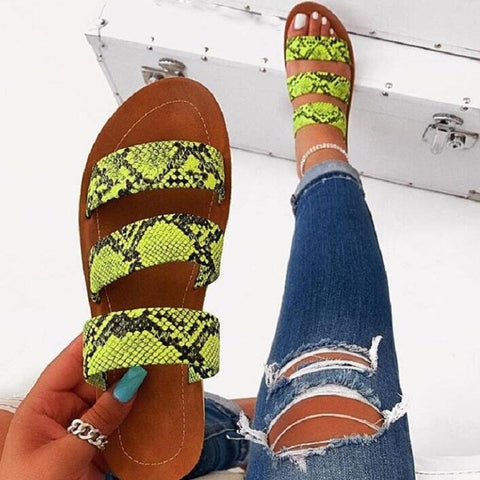 2019 women fashion wild beach shoes Snake totem three-layer non-slip outdoor slippers sandals flat bottom ladies slippers BK033