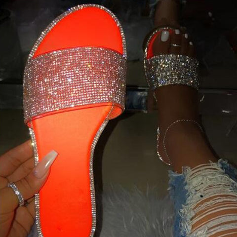 New Summer Women Crystal Slippers Glitter Flat Soft Bling Female Candy Color Flip Flops Outdoor Ladies Slides Hot Beach Shoes
