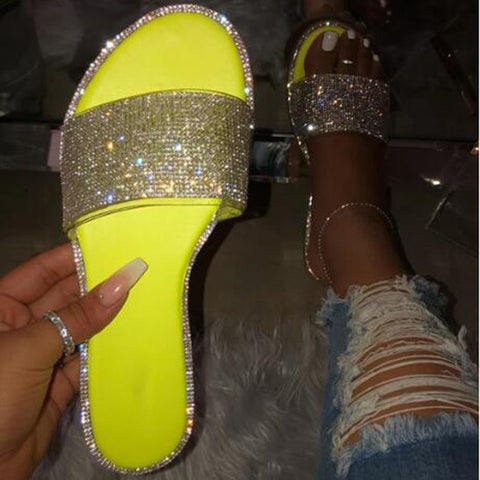 New Summer Women Crystal Slippers Glitter Flat Soft Bling Female Candy Color Flip Flops Outdoor Ladies Slides Hot Beach Shoes