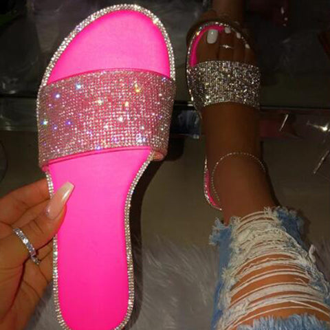 New Summer Women Crystal Slippers Glitter Flat Soft Bling Female Candy Color Flip Flops Outdoor Ladies Slides Hot Beach Shoes