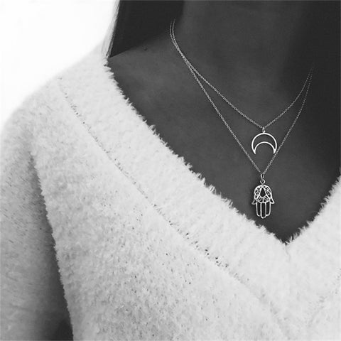 IFMIA Bohemian Four-layer Long Necklace Vintage Multi-layer Moon Pendant Pendant Necklace Jewelry Charm Female 2018 New Jewelry