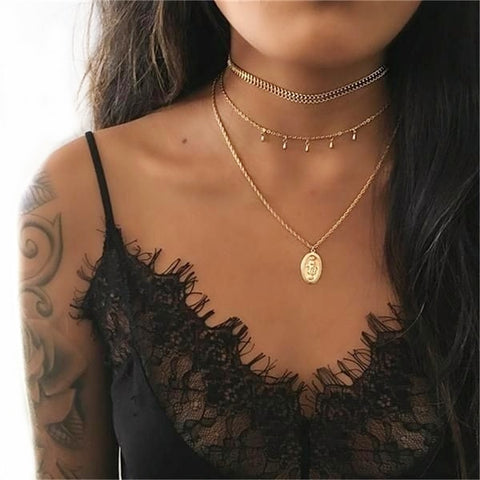 IFMIA Bohemian Four-layer Long Necklace Vintage Multi-layer Moon Pendant Pendant Necklace Jewelry Charm Female 2018 New Jewelry