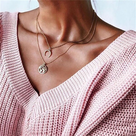 IFMIA Bohemian Four-layer Long Necklace Vintage Multi-layer Moon Pendant Pendant Necklace Jewelry Charm Female 2018 New Jewelry