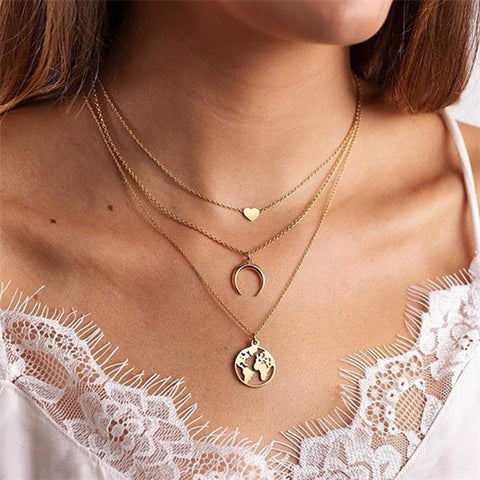 IFMIA Bohemian Four-layer Long Necklace Vintage Multi-layer Moon Pendant Pendant Necklace Jewelry Charm Female 2018 New Jewelry