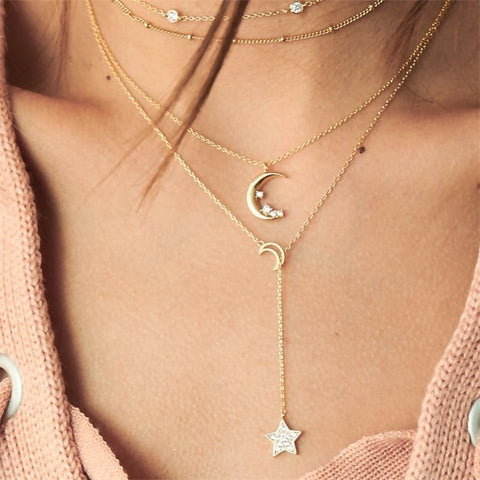 IFMIA Bohemian Four-layer Long Necklace Vintage Multi-layer Moon Pendant Pendant Necklace Jewelry Charm Female 2018 New Jewelry