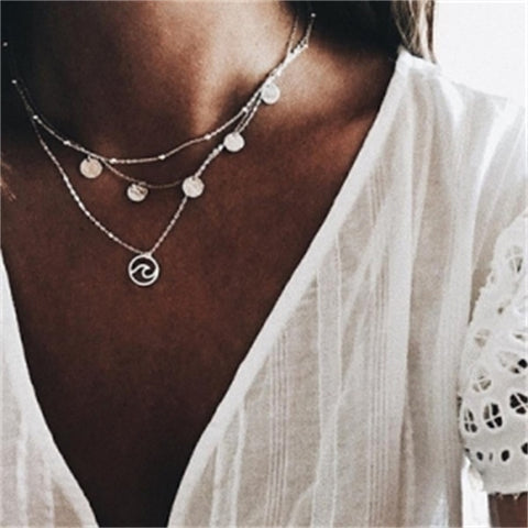 IFMIA Bohemian Four-layer Long Necklace Vintage Multi-layer Moon Pendant Pendant Necklace Jewelry Charm Female 2018 New Jewelry