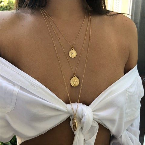 IFMIA Bohemian Four-layer Long Necklace Vintage Multi-layer Moon Pendant Pendant Necklace Jewelry Charm Female 2018 New Jewelry