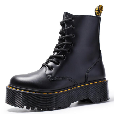 Size34-41 Chunky Motorcycle Boots For Women Autumn 2019 Fashion Round Toe Lace-up Combat Boots Ladies Shoes