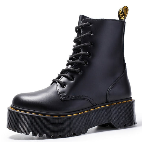 Size34-41 Chunky Motorcycle Boots For Women Autumn 2019 Fashion Round Toe Lace-up Combat Boots Ladies Shoes