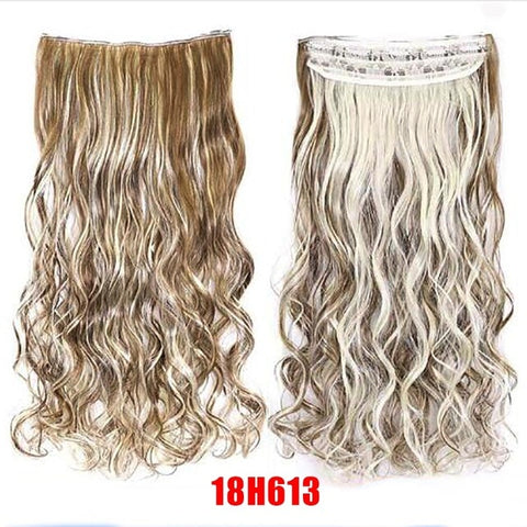 MUMUPI Clip In Hair Extension Ombre 24 Inches Blonde Black Full Head Synthetic Natural Curly Wavy Hairpiece Hair Pieces Headwear