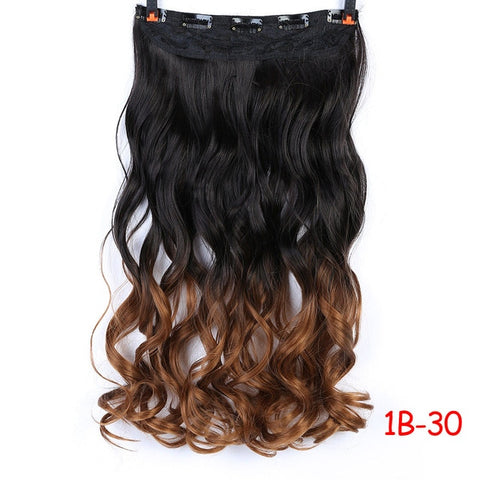 MUMUPI Clip In Hair Extension Ombre 24 Inches Blonde Black Full Head Synthetic Natural Curly Wavy Hairpiece Hair Pieces Headwear