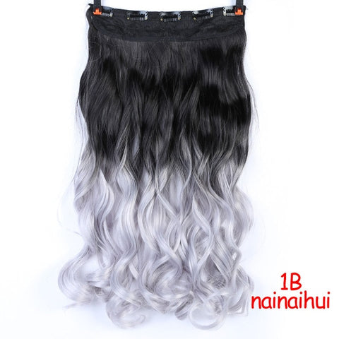 MUMUPI Clip In Hair Extension Ombre 24 Inches Blonde Black Full Head Synthetic Natural Curly Wavy Hairpiece Hair Pieces Headwear