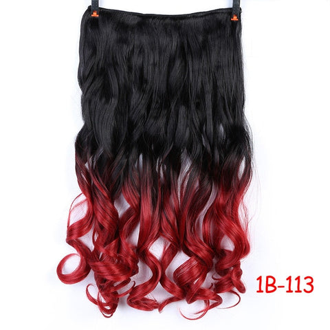 MUMUPI Clip In Hair Extension Ombre 24 Inches Blonde Black Full Head Synthetic Natural Curly Wavy Hairpiece Hair Pieces Headwear