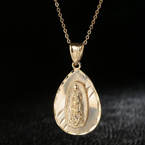 Fooderwerk Stainless Steel Virgin Mary Pendant Necklace Gold Bijoux Crystal Necklace Women Fashion Pendant Catholic Jewelry