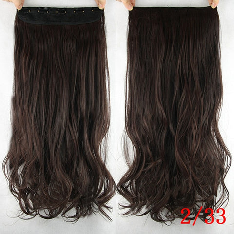 Soowee 60cm Long Straight Women Clip in Hair Extensions Black Brown High Tempreture Synthetic Hair Piece