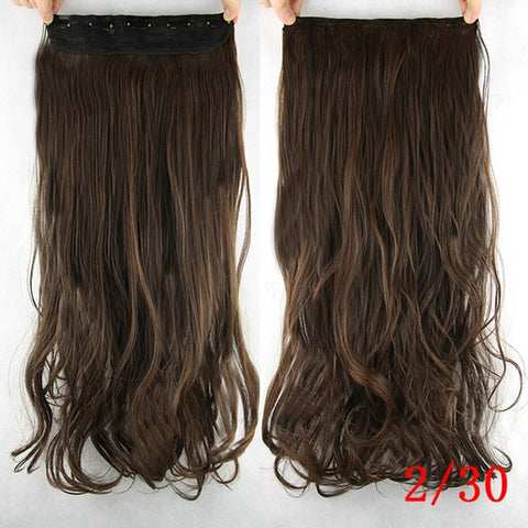 Soowee 60cm Long Straight Women Clip in Hair Extensions Black Brown High Tempreture Synthetic Hair Piece