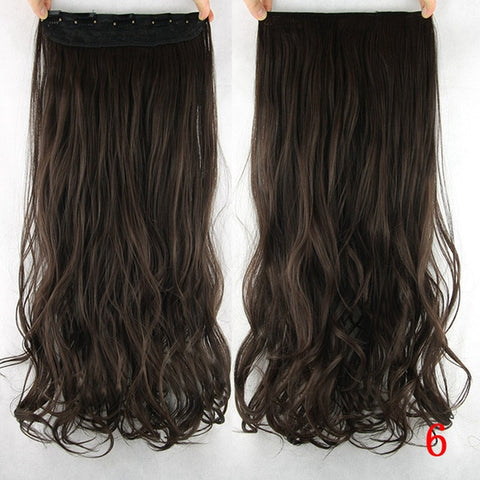 Soowee 60cm Long Straight Women Clip in Hair Extensions Black Brown High Tempreture Synthetic Hair Piece