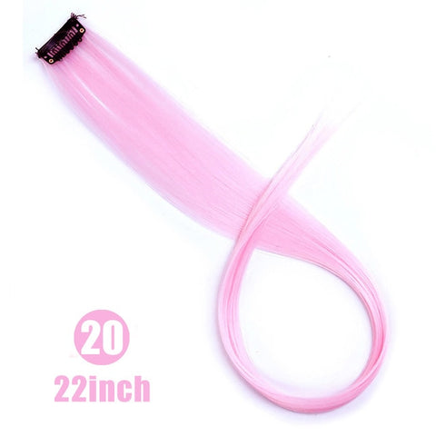 MUMUPI Long Straight color Hair Piece Hair Extensions Clip In Highlight Rainbow Hair Streak Pink Synthetic Hair Strands on Clips