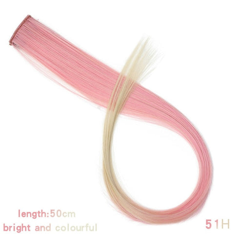 MUMUPI Long Straight color Hair Piece Hair Extensions Clip In Highlight Rainbow Hair Streak Pink Synthetic Hair Strands on Clips