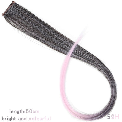 MUMUPI Long Straight color Hair Piece Hair Extensions Clip In Highlight Rainbow Hair Streak Pink Synthetic Hair Strands on Clips