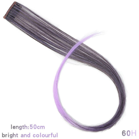 MUMUPI Long Straight color Hair Piece Hair Extensions Clip In Highlight Rainbow Hair Streak Pink Synthetic Hair Strands on Clips