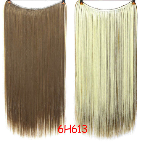 JINKAILI 24" Women Invisible Wire No Clips in Fish Line Hair Extensions Straight Wavy Long Heat Resistant Synthetic Hairpiece