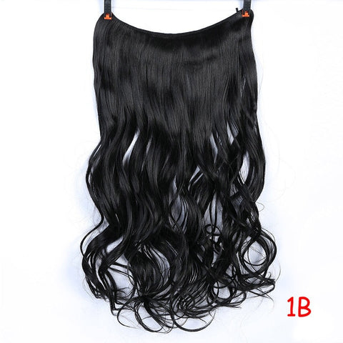 JINKAILI 24" Women Invisible Wire No Clips in Fish Line Hair Extensions Straight Wavy Long Heat Resistant Synthetic Hairpiece