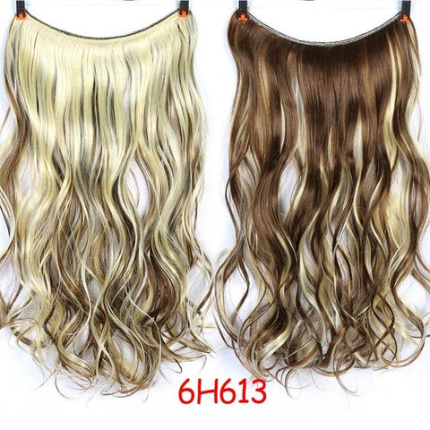 JINKAILI 24" Women Invisible Wire No Clips in Fish Line Hair Extensions Straight Wavy Long Heat Resistant Synthetic Hairpiece