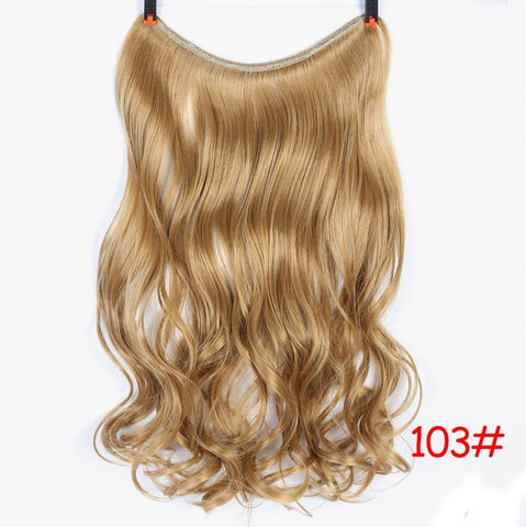 JINKAILI 24" Women Invisible Wire No Clips in Fish Line Hair Extensions Straight Wavy Long Heat Resistant Synthetic Hairpiece