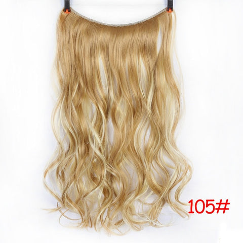 JINKAILI 24" Women Invisible Wire No Clips in Fish Line Hair Extensions Straight Wavy Long Heat Resistant Synthetic Hairpiece