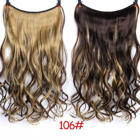 JINKAILI 24" Women Invisible Wire No Clips in Fish Line Hair Extensions Straight Wavy Long Heat Resistant Synthetic Hairpiece