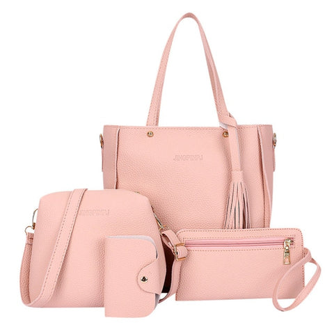 Women Handbags 4pcs Women Solid Retro Hand Bag Solid Color Shoulder Bag 2019 New Design Shoulder Messenger Bag Wallet Handbags