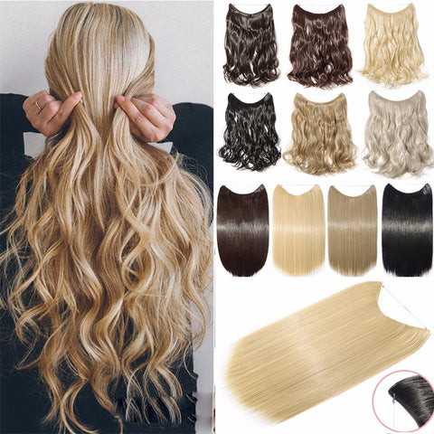 Invisible Wire No Clips in Hair Extensions Secret Fish Line Hairpieces Silky Straight real natural Synthetic Headwear