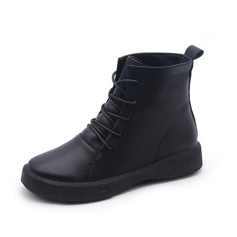 New Women Boots Leather Winter Boots Handmade Lace-up Woman Shoes Casual Ankle Boots For Women Fashion Round Top Martin Boots