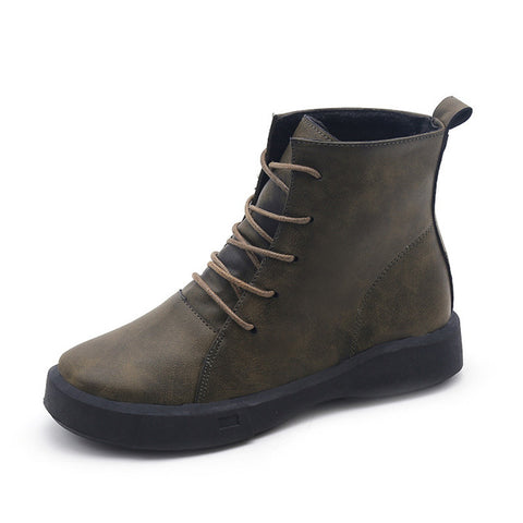 New Women Boots Leather Winter Boots Handmade Lace-up Woman Shoes Casual Ankle Boots For Women Fashion Round Top Martin Boots