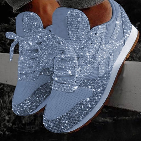 Women Bling Sneakers 2019 Autumn New Casual Flat Ladies Vulcanized Shoes Breathable Lace Up Sequin Outdoor Sport Running Shoes