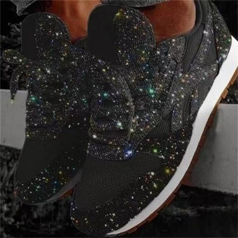 Women Bling Sneakers 2019 Autumn New Casual Flat Ladies Vulcanized Shoes Breathable Lace Up Sequin Outdoor Sport Running Shoes