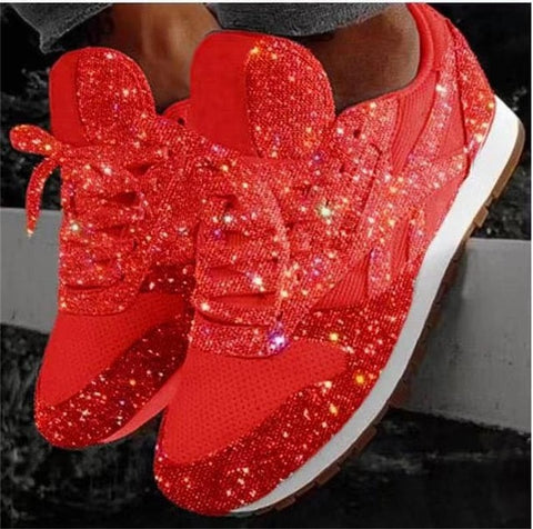 Women Bling Sneakers 2019 Autumn New Casual Flat Ladies Vulcanized Shoes Breathable Lace Up Sequin Outdoor Sport Running Shoes