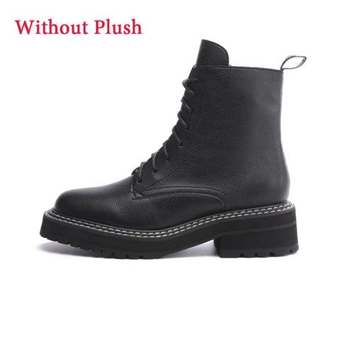 2019 New Fall Winter Martin Boots Women Black Leather Motorcycle Cowboy Platform Boots Punk Combat Ankle Boots Women Shoes