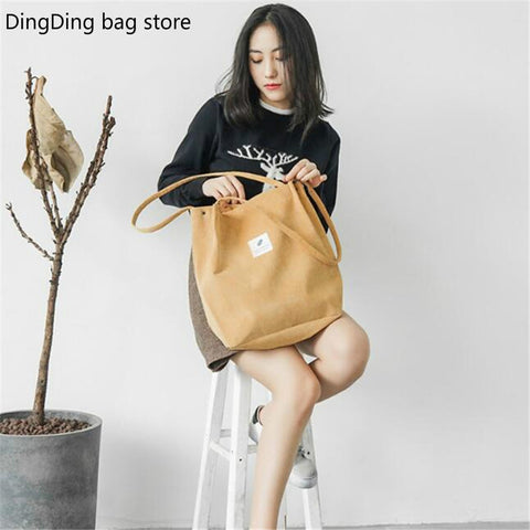 Women Solid Corduroy Shoulder Bags Shopping Bag Tote Package Crossbody Bags Purses Casual Handbag For Women Bookbag