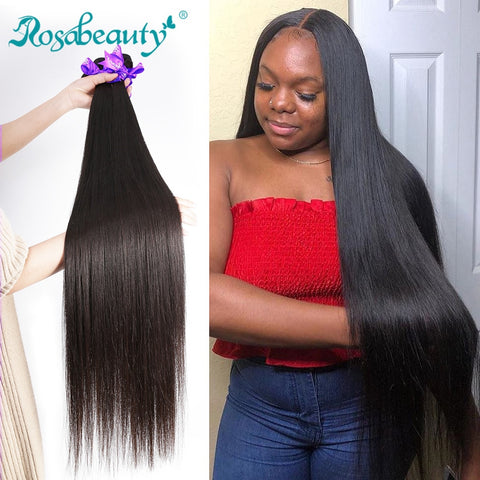 Rosa Beauty 8 to 28 30 40 Inch Natural Color Brazilian Hair Weave 1 3 4 Bundles Straight 100% Remy Human Hair Extensions Weft