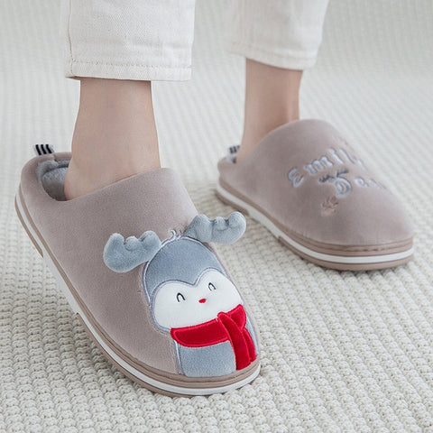 Women Home Flat Soft Slippers Cute Elk Reindeer Christmas Furry Warm Winter Female Slip On Ladies Woman House Shoes Halloween